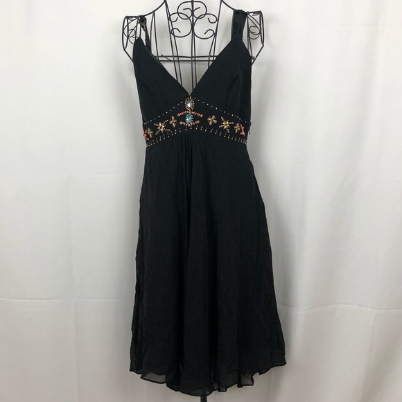 Lapis Dresses & Skirts - Lapis silk beaded sheer fully lined LBD M